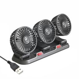 Ventilador elétrico automotivo de três cabeças, ventilador silencioso para caminhão, SUV, RV, barraca, veículos automotivos, USB, 12V, 24V, 2 velocidades - Image 3