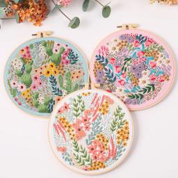 Kit para Bordar Flores para Iniciantes Kits de Ponto Cruz Bordados à Mão com Padrões de Flores Kits de Borda para Adultos - Image 3