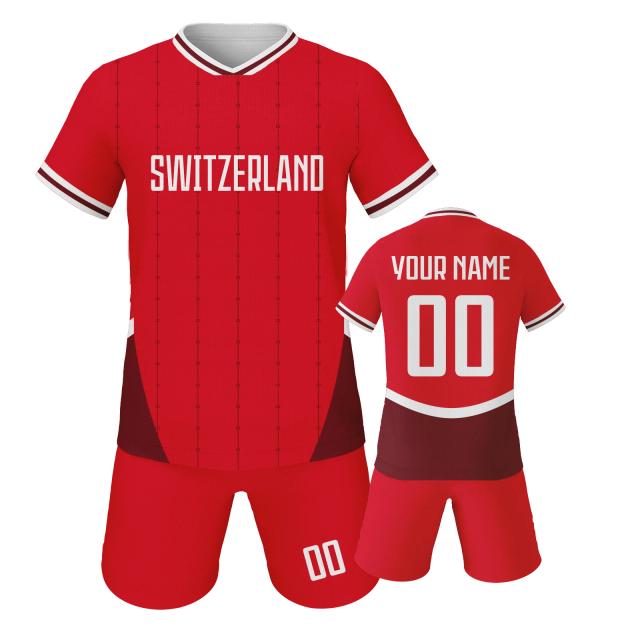 Jersey de Futebol Personalizado para Crianças com Nome e Número - Kit Completo para Treino e Presente Perfeito Inspired by Suíça