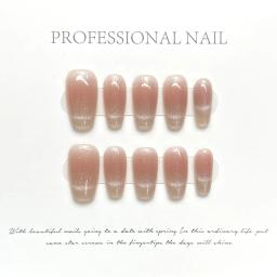 Olhos De Gato Artesanais Longos Unhas Falsas, Pontas De Unhas Vestíveis, Coração Rosa, Pressione Em Unhas, Cobertura Completa, Unhas De Acrílico, 10Pcs - Image 2