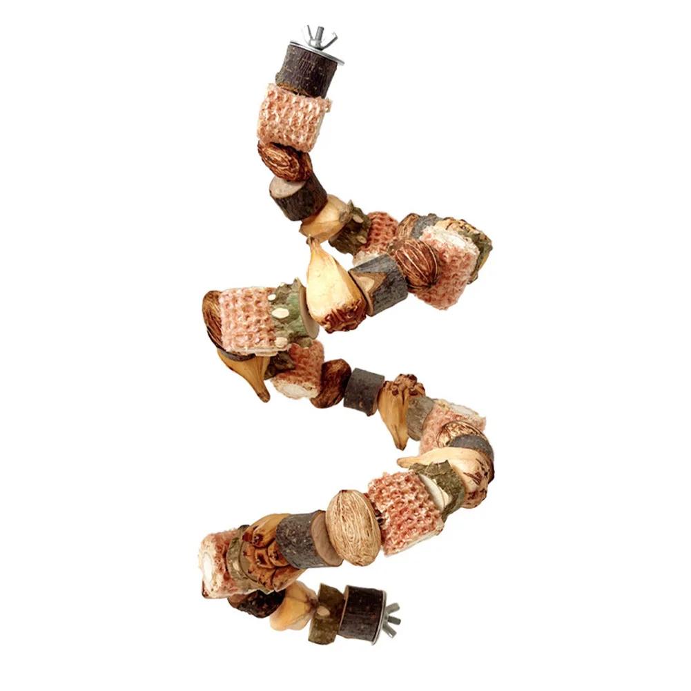 Papagaio mastigar brinquedos bloco de madeira natural espiga de milho nozes pássaro brinquedo ajustável pássaro poleiro suporte gaiola de pássaro brinquedo de mascar para cockatiel - Image 1