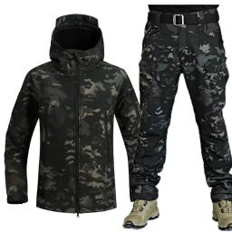 Conjunto de treinamento tático impermeável masculino, terno Camo grosso, jaqueta com capuz de bolso múltiplo, calças de lã, caça ao ar livre, inverno, 2 pcs - Image 4