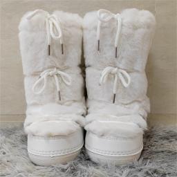 Botas de pele sintética y2k botas de neve femininas luxo fofo peludo mid-claf botas de esqui brancas mulher quente grosso forrado botas de algodão - Image 3