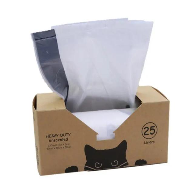 Caixa Automática de Lixo para Gatos com Sacos Auto-Limpantes, Resistentes e à Prova de Vazamentos - 25 Peças