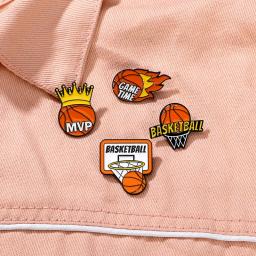 Criativo Basquete Esmalte Broche, Flame Game Time, MVP Crown, Basquete Sport Metal Badge, Punk Roupas Lapel Pins, Presente Da Jóia - Image 2