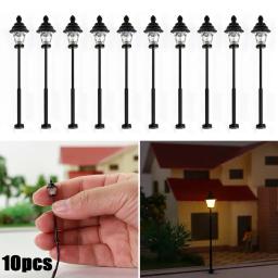 10 pçs modelo ferroviário lamppost led parque lanternas lâmpadas 45mm escala n 1: 160 modelo ferroviário bonsai decoração para ferroviário & layout de construção - Image 2