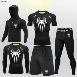 Terno de treino desportivo masculino, t-shirt e calças de compressão, roupa de ginástica masculina, roupa de corrida e jogging, fitness rash guard - Image 6