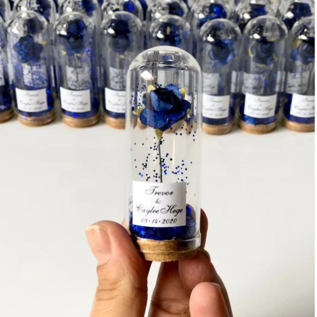 Favores Personalizados de Casamento Azul Real com Cúpula de Vidro - Conjunto com 10 Peças para Convidados