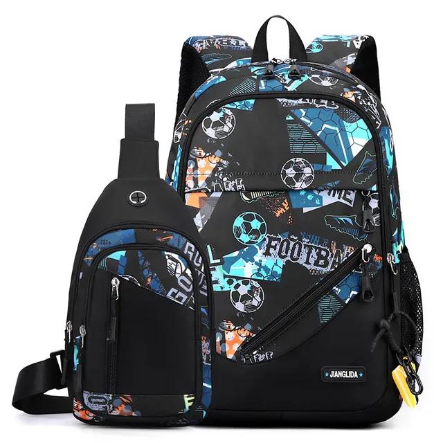 Mochilas de impressão de futebol com saco peito para adolescentes, Mochila de grande capacidade para estudante do ensino médio, Mochilas legais, 2pcs por conjunto - Image 1