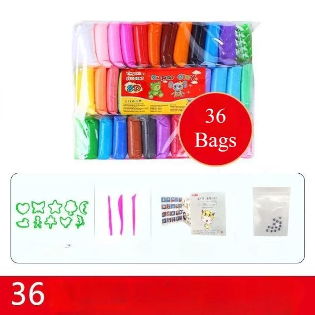36 Cores Argila Seca ao Ar Ultra Leve - Plasticina Mágica DIY para Crianças