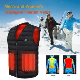 Colete aquecido com decote em v, controle inteligente de temperatura, casaco de algodão lavável, usb, inverno, esqui, caminhadas, acampamento, jaqueta anti-frio - Image 5
