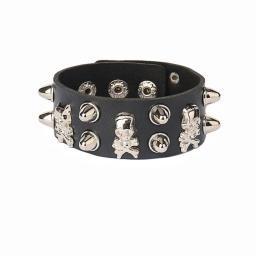 Pulseira de couro punk para homens e mulheres, bracelete rebite, pulseira de couro preto ajustável com joias cravejadas de metal, anos 90 - Image 3