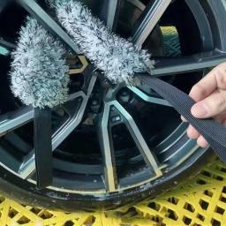 Toalha limpeza roda carro, microfibra dupla face, fita tensão, escova detalhe pelúcia, ferramentas de limpeza e manutenção, 1pc - Image 3