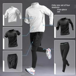 Conjunto esportivo de secagem rápida masculino, camisas de manga comprida, zíper de atletismo, treinamento, corrida, fitness, ciclismo, roupa de ginástica, outono - Image 2