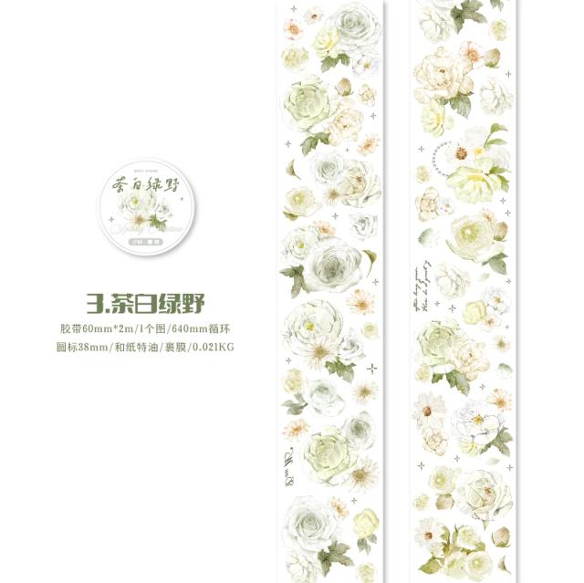Fita Adesiva Floral Washi Yoofun para Artesanato DIY, Scrapbooking e Decoração - 6x200cm