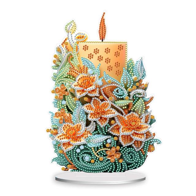 Kit de Pintura de Diamante 5D para Decoração de Mesa: Ornamentos Acrílicos de Flores e Velas para Escritórios e Ambientes