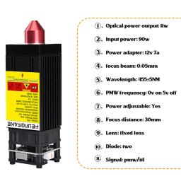 Feungsake 90w módulo do laser com auxílio de ar de madeira marcação cortador ferramenta cabeça laser para o corte acrílico 455nm azul pmw - Image 5