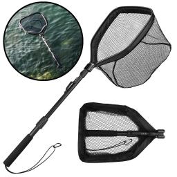 Rede de pesca flutuante, rede de pouso dobrável, fácil captura e liberação com poste telescópico, rede de peixes revestida de borracha para água salgada e água doce - Image 1