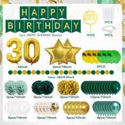 Decorações de festa para homens e mulheres, papel pom poms, balões para 30 °, 50 ° e 60 ° aniversário, verde e dourado - Image 2
