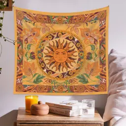 Estético decoração do quarto tapeçaria mandala sol lua parede pendurado tapete sala de estar bruxaria casa decoração do quarto cobertor boho - Image 2