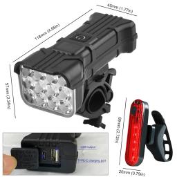 Luzes dianteiras e traseiras da bicicleta, 360 Graus Rotating Safety Light Set com Honk, Acessórios, 1200mAh - Image 6