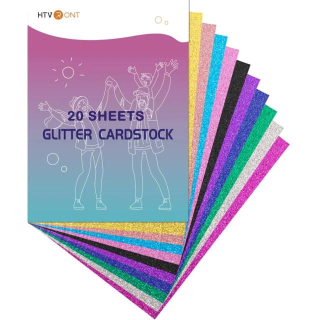 Papel Cardstock Glitter HTVRONT - 10 Cores para Scrapbook e Projetos DIY de Casamento, A4, 20-40 Folhas, 8.3x11.7in