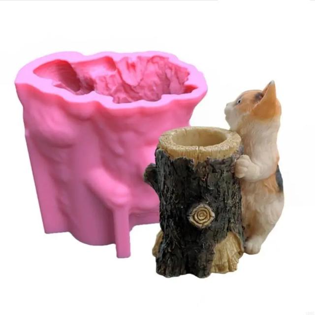 Y08C Molde silicone gato fofo para artesanato e decoração casa para criar um suporte caneta e decoração entrada