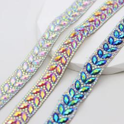 Strass Hot Fix colorido, corrente de copo, Iron-on Trim, fita, malha para roupas de vestido DIY, 2 linhas - Image 4