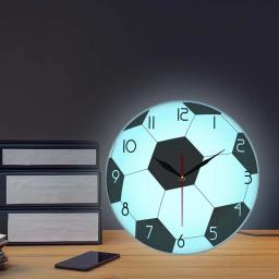 Futebol 3d impresso relógio de parede com luz de fundo para sala estar bola de futebol néon decoração da casa design moderno relógio luminoso - Image 6