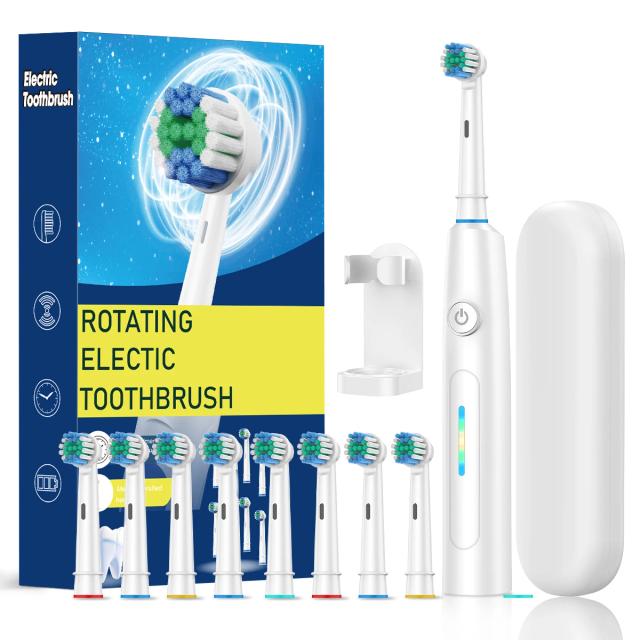 Escova de Dentes Elétrica Rotativa 8 Cabeças 5 Modos Limpeza Profunda