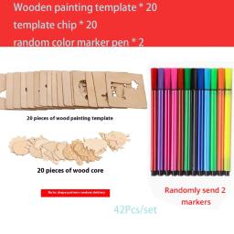 42 pçs de madeira diy modelo de desenho modelos com marcas, modelo de desenho das crianças conjunto de ferramentas de desenho 42 pçs de madeira diy desenho t - Image 1