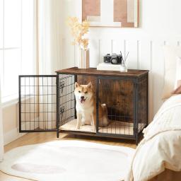 Mobiliário de madeira personalizado Dog Crate, Mesa de estilo interior com portas duplas, Pet Cage, Produto da casa - Image 4