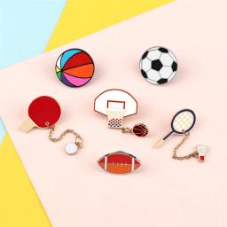 Série de esportes broches futebol basquete pingpong badminton esmalte pino bola criativa emblema camisa saco lapela pino estudante jóias - Image 1