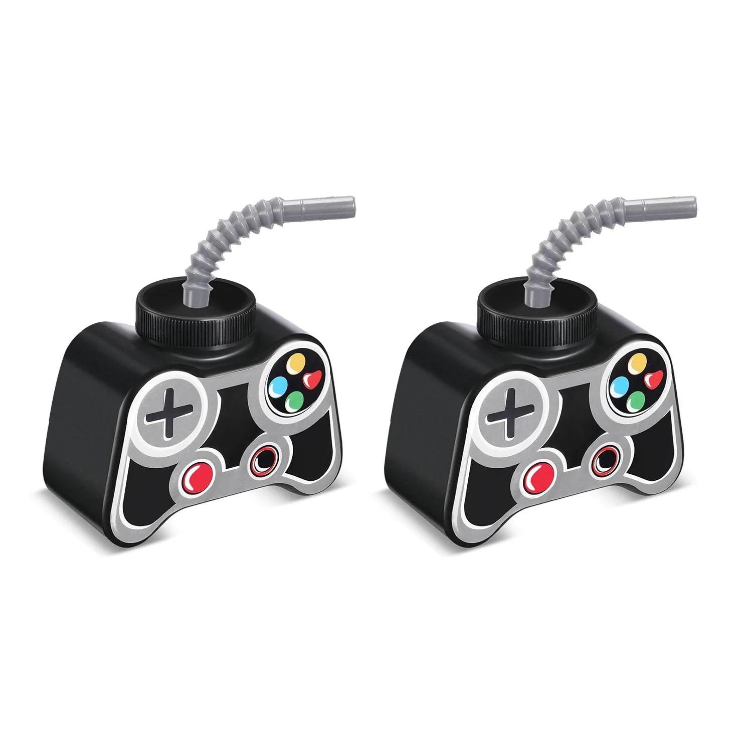 Copos Plásticos com Palha para Festa de Jogos, Festa de Aniversário Gamer, Forma de Video Game, Presente Cinza, 10oz, 12 PCs - Image 1