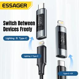 Essager tipo c para iluminação otg adaptador display digital de carregamento rápido tipo-c fêmea para relâmpago conector macho para iphone 15 14 - Image 2
