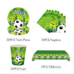 Futebol tema aniversário festa decoração, talheres set, kit balão, futebol, favores, banner, pano de fundo, copo, placa, menino, menina, criança - Image 2