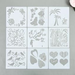 Estêncil para pintura com folhas florais, 9 pcs/set, diy, diy, desenho, scrapbook, coloração, gravação em relevo, álbum, modelo decorativo, artesanato - Image 5