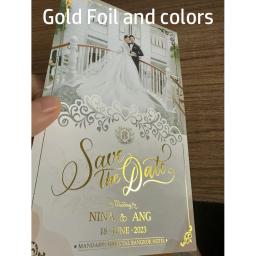 Cartão de agradecimento personalizado folha de ouro, logotipo do negócio, impressão do projeto do texto, convite elegante do casamento, luxo moderno, lento a data cartão postal - Image 3