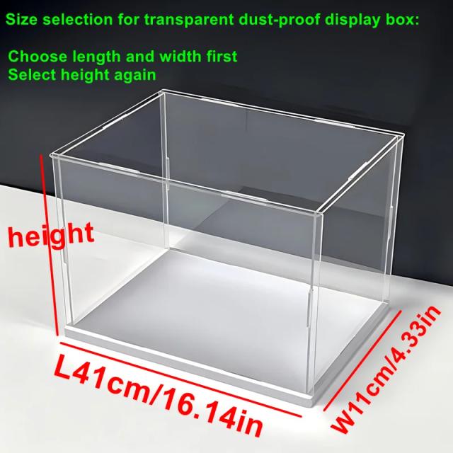 Vitrine acrílica transparente com auto-montagem, caixa de exibição acrílica transparente, proteção à prova de poeira, vitrine com base branca