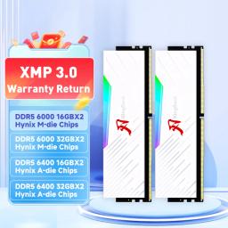 KingBank marca série DDR5 RGB Memória RAM DDR5 RAM PC 16GB 32GB 64GB 6000MHz 6400 MHz RAM para Desktop Chip Hynix Branco - Image 1