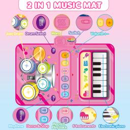 Esteira de jogo sensorial musical para crianças, teclado piano, tambor jazz, instrumento musical para bebê, brinquedos educativos para crianças, 2 em 1 - Image 6