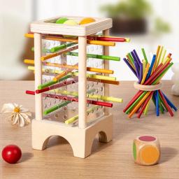 Jogo de tabuleiro de vara de madeira interação pai filho montessori brinquedos de madeira, jogo de cilindro acrílico de 4 lados, jogo de seleção de vara - Image 1