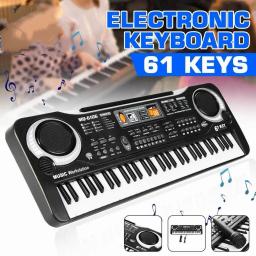 Teclado de piano eletrônico para crianças, órgão com microfone, adesivos, brinquedos educativos, instrumento musical, presente para iniciantes, 61 teclas - Image 2