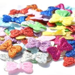 Cores misturadas Glitter Bowknot Tecido Patch, Tecido não tecido, DIY Appliques de pano, Decoração do casamento, 100pcs - Image 5
