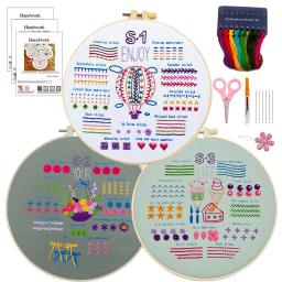 Kit de bordado inicial para adultos, aprenda pontos diferentes, kits DIY, inclui padrão de flores estampadas, ferramentas de roscas coloridas, 3 conjuntos - Image 2