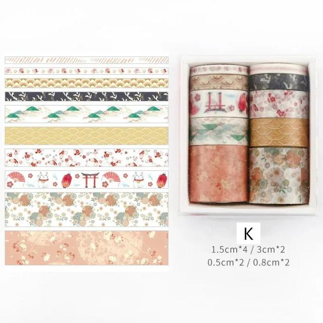 Fita Adesiva Washi de Papel Japonês com Estampa de Mar e Floresta - Conjunto de 10 Peças para Scrapbooking e Artesanato