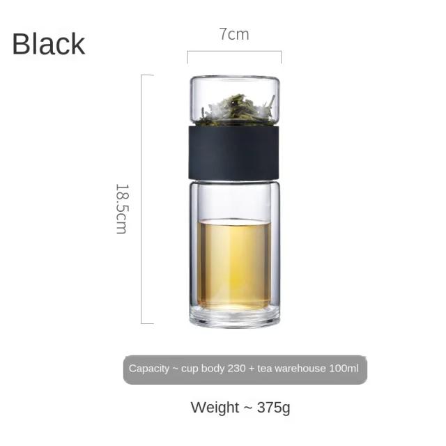 Garrafa de Água de Vidro Portátil com Dupla Parede, Infusor de Chá e Filtros em Aço Inoxidável para Viagens