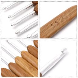 5pc bambu crochê ganchos agulhas prata cor alumínio ganchos de metal camisola agulha de tecelagem diy artesanato ferramenta de costura 13.5cm de comprimento - Image 3