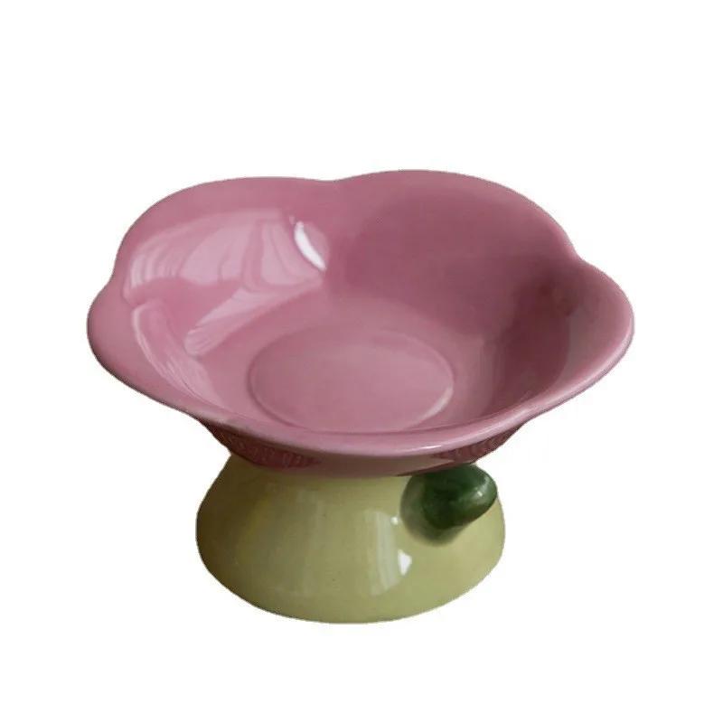 Tigela levantada antiderrapante para animais de estimação, alimentador cerâmico bonito, forma de flor, pé alto, alimentador de cachorro, água de alimentação, prato de gato elevado, suprimentos para animais, novo - Image 1