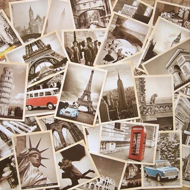 Conjunto de 32 Cartões Colecionáveis Vintage com Estilo Clássico de Fotos Antigas e Tema de Desenhos Animados
